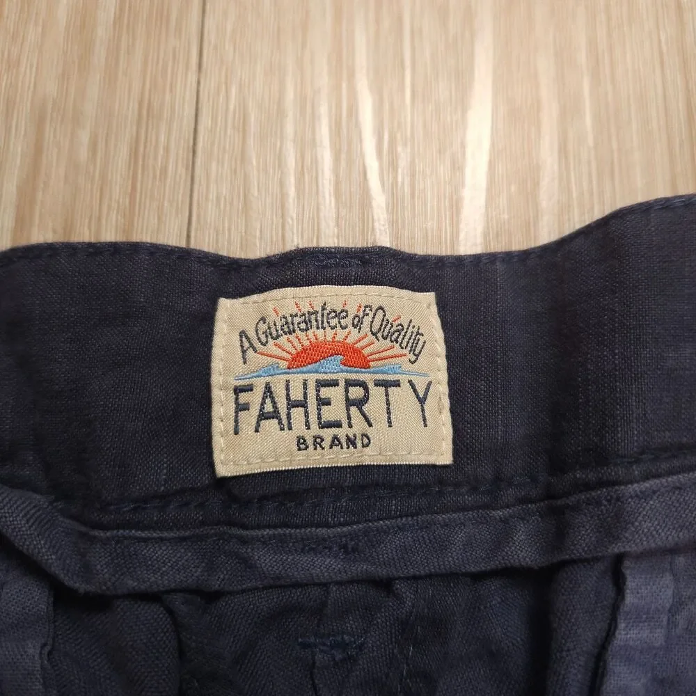 Faherty Malibu Chino Shorts Men’s Sz 36 Blue Linen Cotton Blend Casual Light